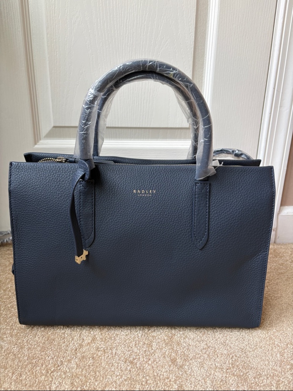 RADLEY LONDON Dark Blue Arlington Court Large Pebbled Leather Satchel